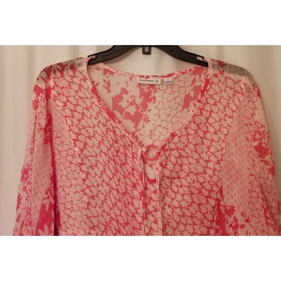 Susan Graver Floral Vibrant Tunic Sheer Cover-up Ruffle Sleeve Boutique Size 1X - Picture 2 of 6